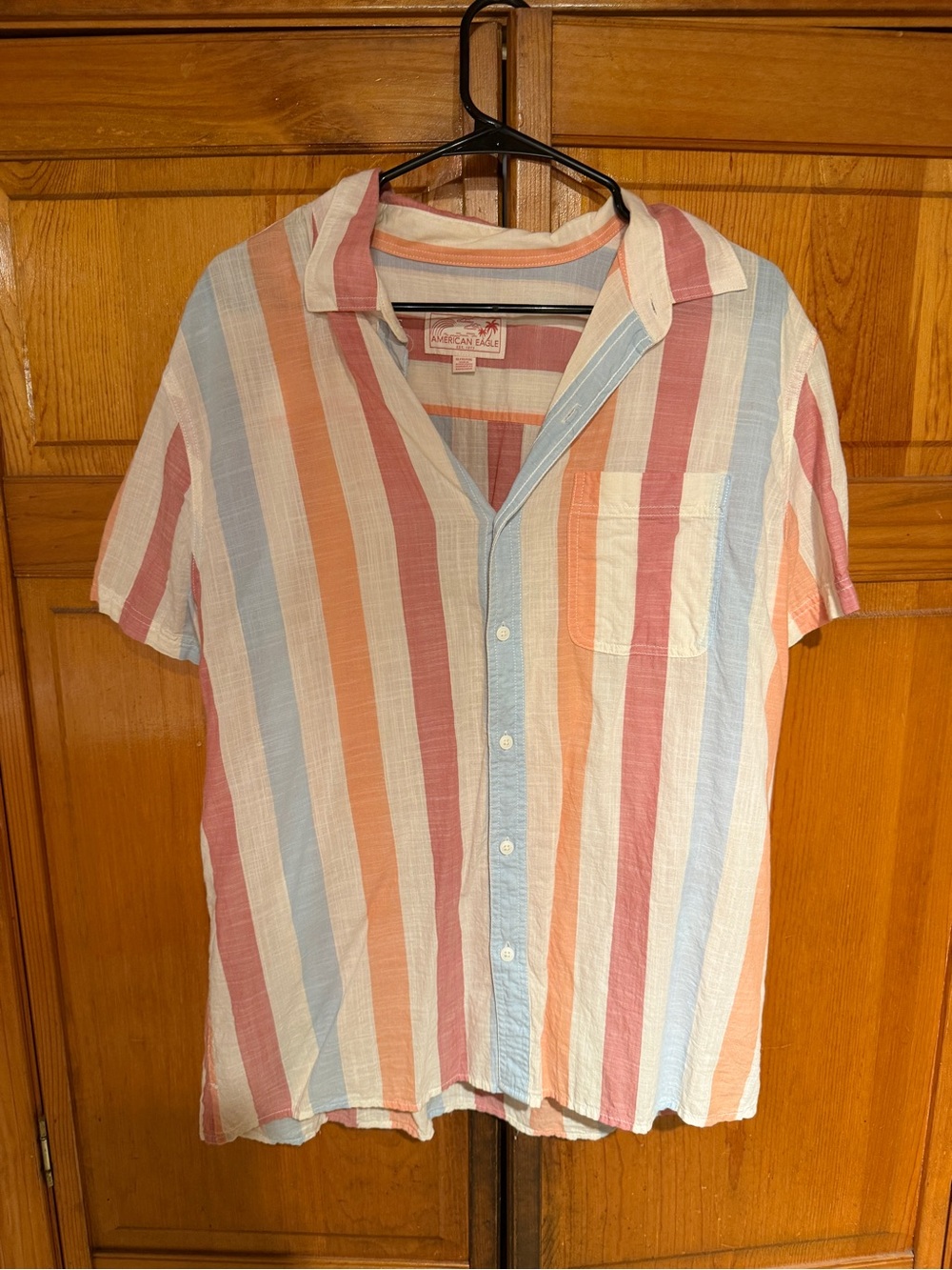 American Eagle Outfitters Men’s Multicolor Striped Short-Sleeve Shirt